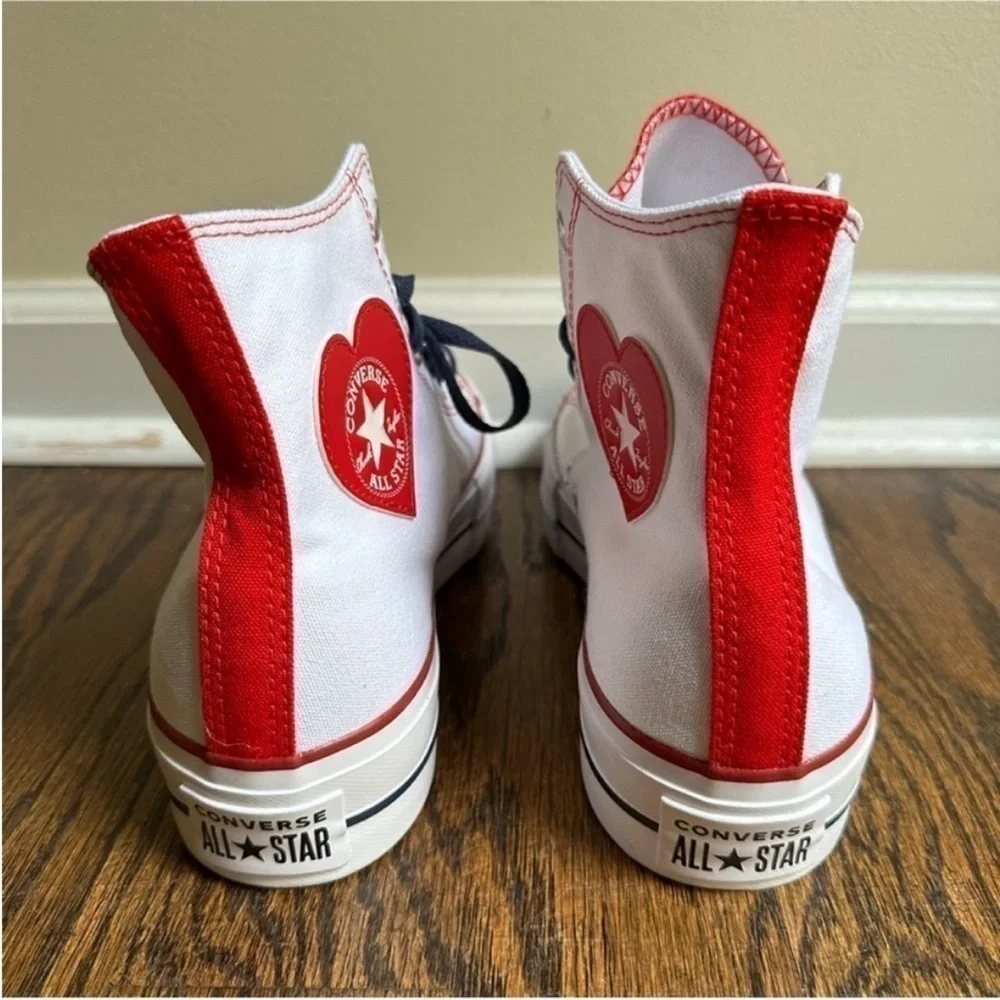 NWOT Converse Platform Lift High Top Custom Shoes Made with Love Heart Patches